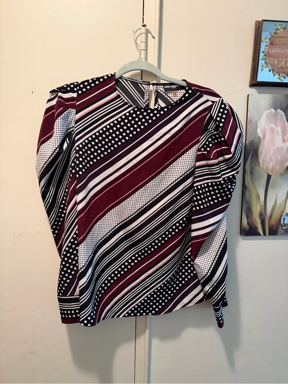 Karl Lagerfeld Striped Puff Sleeve BLagerfeld Blouse size small